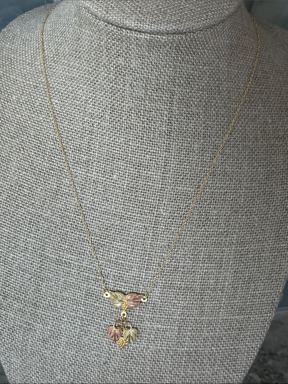 Tri-Color Leaf Charm Necklace - Gold, Rose, 10K